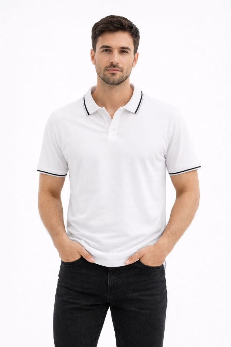 Polo Yaka Penye Erkek Tişört 95301 BEYAZ BEYAZ - L