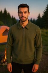 Fbı Uzun Kollu Polo Yaka Yarım Fermuarlı Yumuşak Ve Sıcak Tutan Kumaş Sweatshirt Regular Kalıp 95261