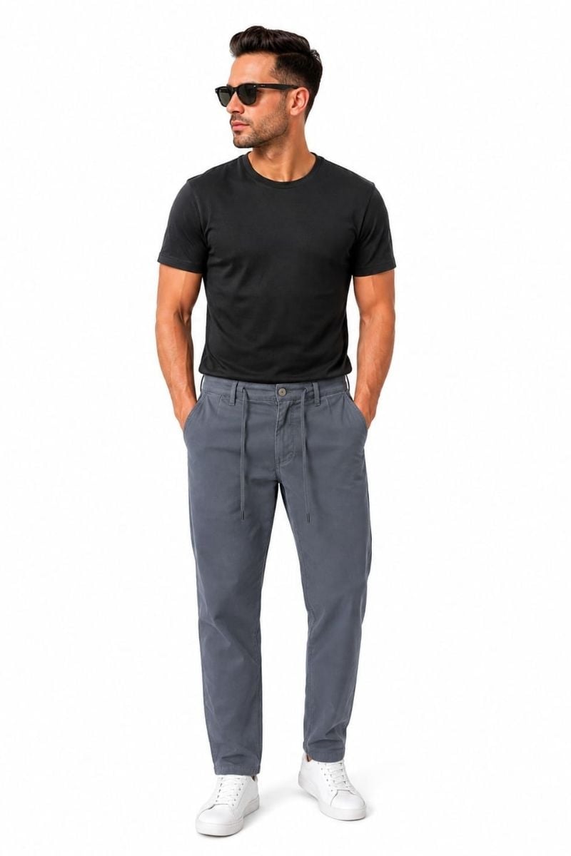 Erkek Keten Pantolon Chino İpli Kemerli 1110 ANTRASİT