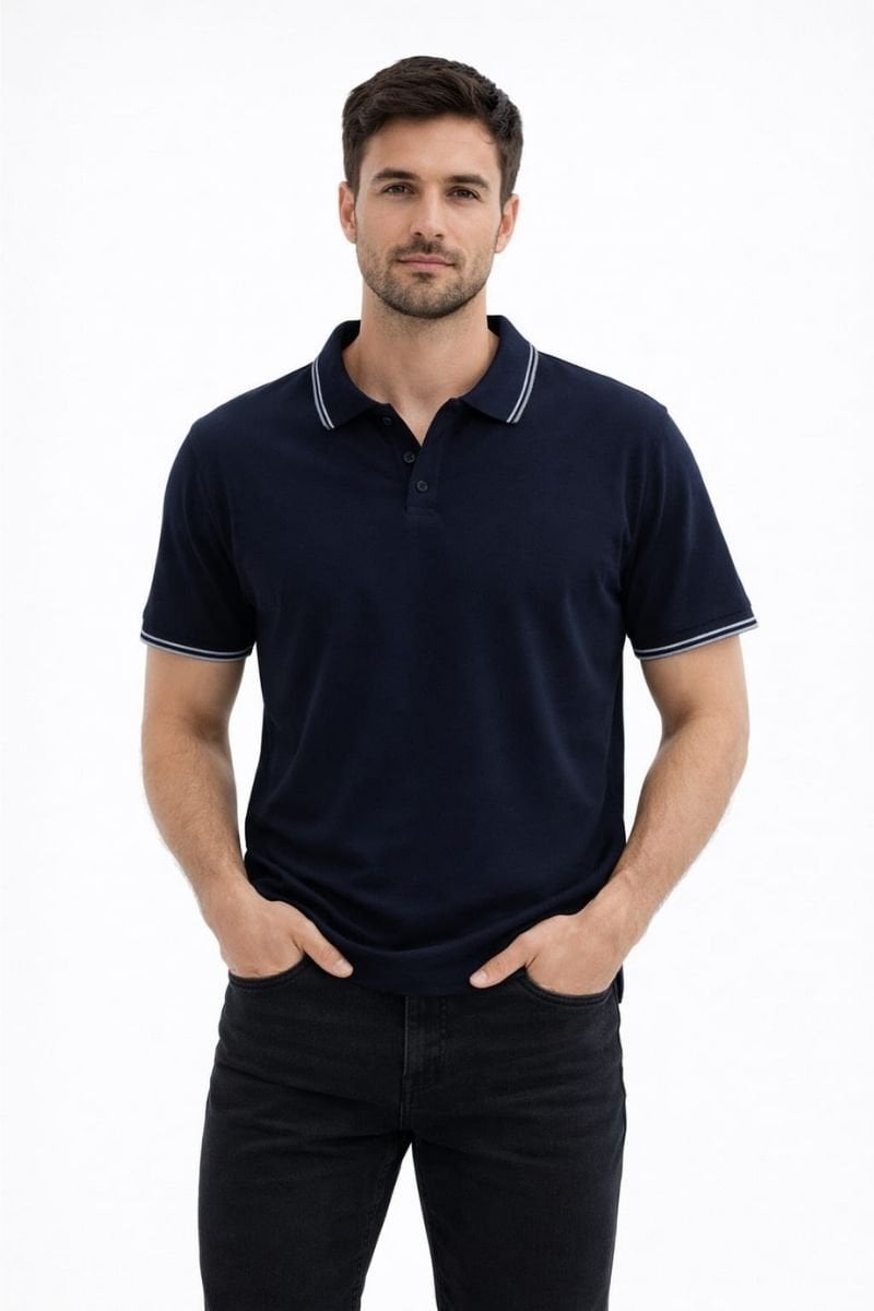 Erkek Polo Yaka Penye T-Shirt  Yazlık Konforlu Şık Tasarım 95301 SİYAH