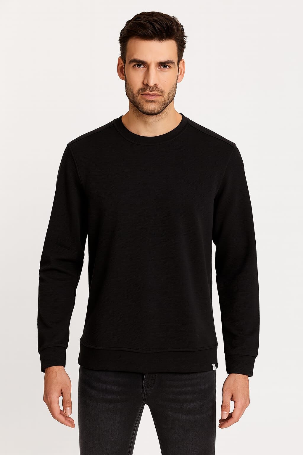 Hafif Kumaşlı Esnek Uzun Kollu Bisiklet Yakalı  95276 SİYAH