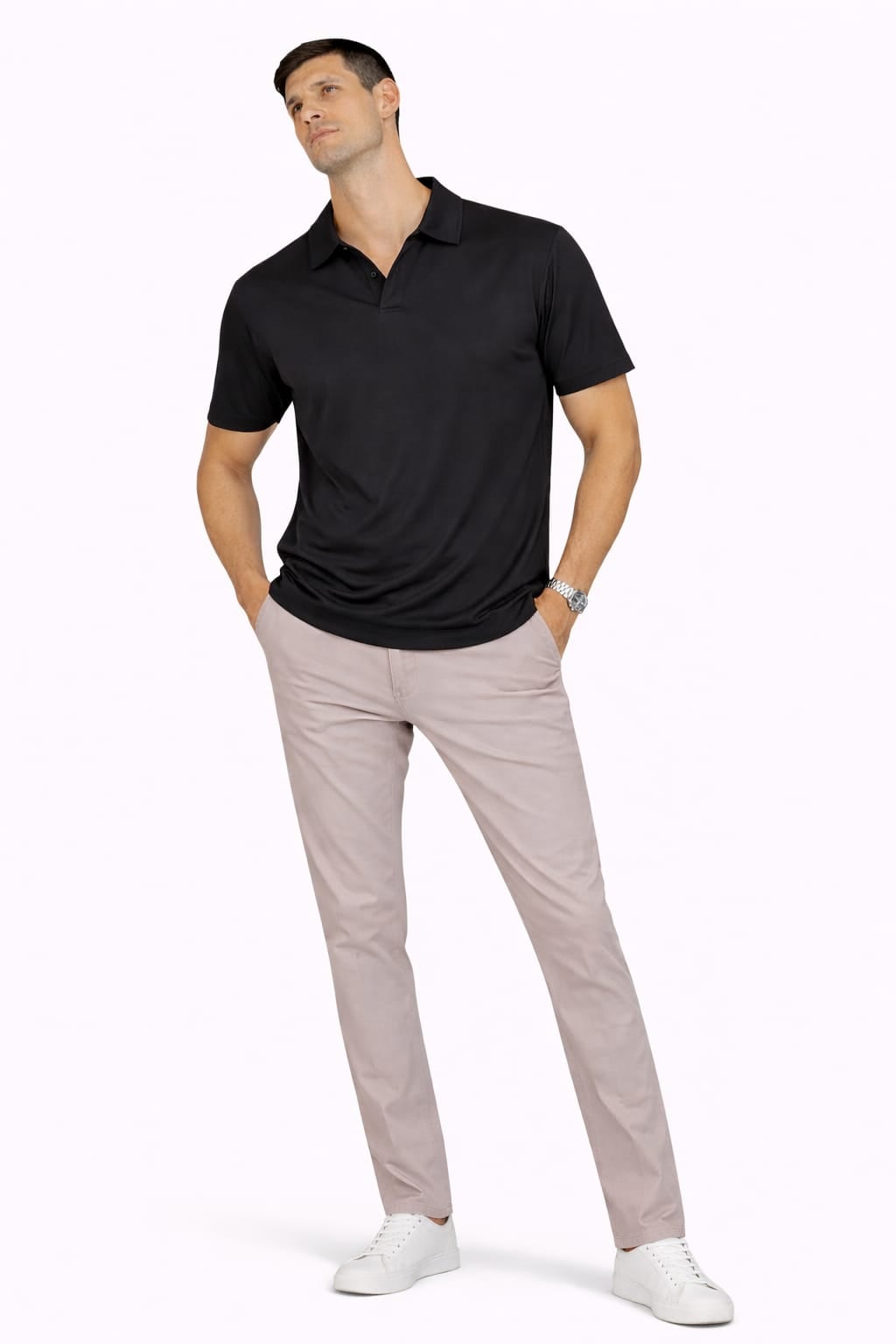 Polo Yaka Düğme Kapamasız Raha Şık Görünümlü Erkek Tişört 95335 SİYAH SİYAH - XL
