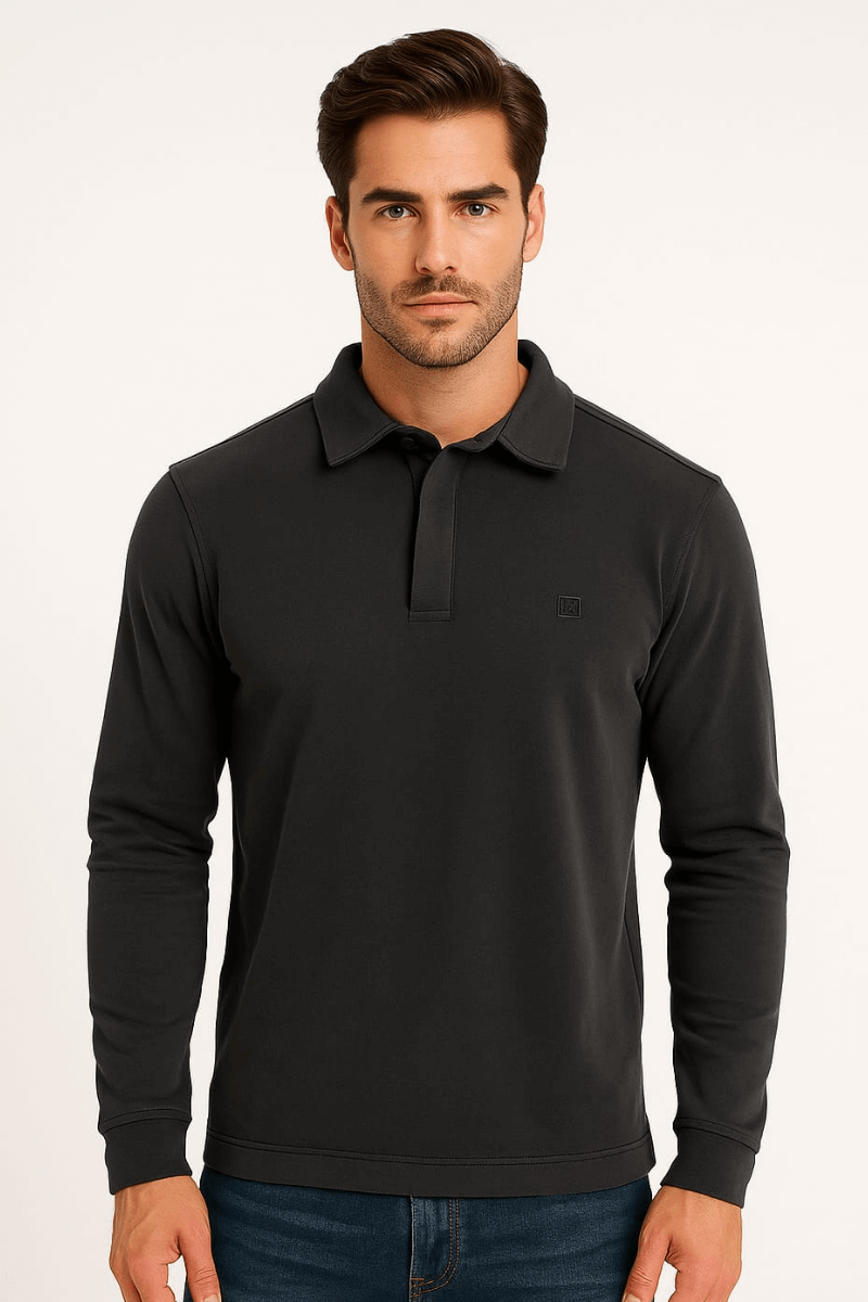 Uzun Kollu Polo Yakalı Yarım Fermuarlı Rayon Kumaş Detaylı Erkek Sweatshirt 733 SİYAH SİYAH - XL