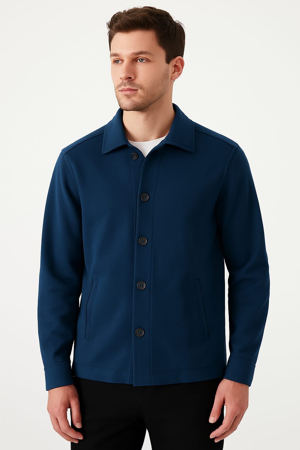Düğmeli Erkek Gömlek Hırka Yandan Cepli Gömlek Yakalı Sıcak Tutar  742 LACİVERT