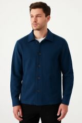 Düğmeli Erkek Gömlek Hırka Yandan Cepli Gömlek Yakalı Sıcak Tutar  742 LACİVERT