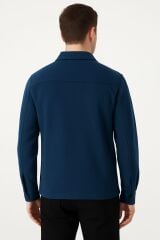 Düğmeli Erkek Gömlek Hırka Yandan Cepli Gömlek Yakalı Sıcak Tutar  742 LACİVERT