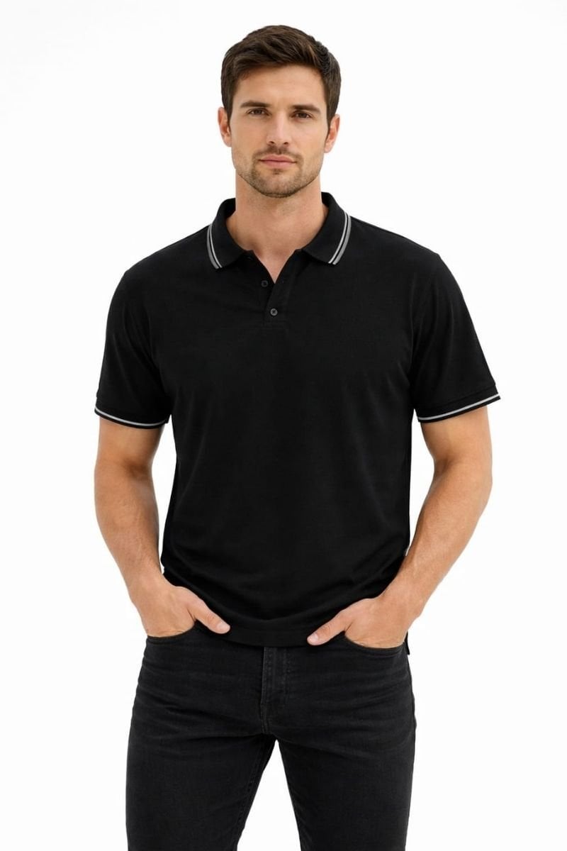 Polo Yaka Penye Erkek Tişört 95301 LACİVERT LACİVERT - M