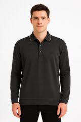 Yumuşak VE Esnek Erkek Polo Yaka Sweatshirt 758 SİYAH
