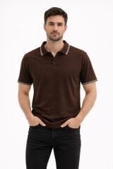 Erkek Polo Yaka Penye T-Shirt  Yazlık Konforlu Şık Tasarım 95301 KAHVERENGİ