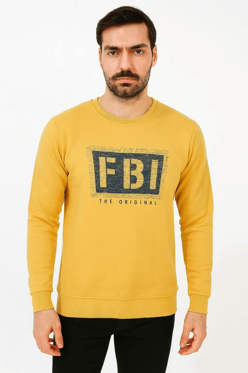 FBI Bisiklet Yaka Pamuk Karışımından Üretilmiş Dar Kesim Yakası Manşetleri ve Etek Ucu Ribanalı İçi Yumuşak Erkek  Sweatshirt 95116