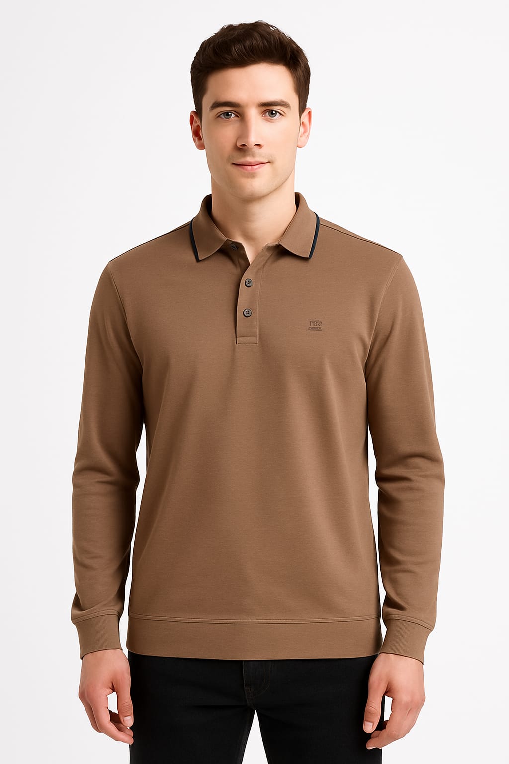 Polo Yaka Yakası Düğmeli Erkek Sweatshirt 758 VİZON