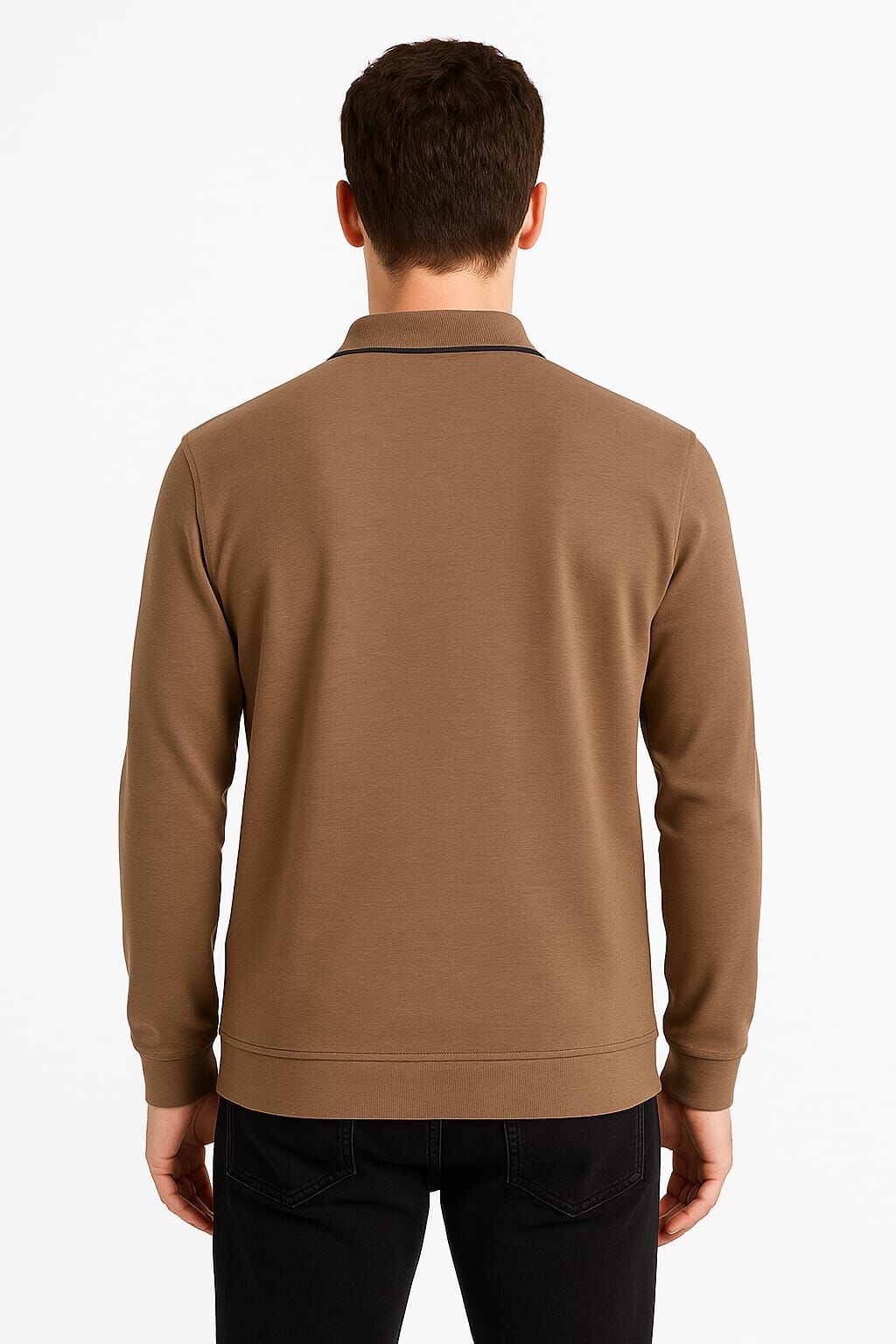 Yumuşak VE Esnek Erkek Polo Yaka Sweatshirt 758 VİZON