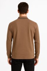 Yumuşak VE Esnek Erkek Polo Yaka Sweatshirt 758 VİZON