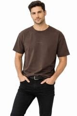 Bisiklet Yaka Erkek T-Shirt Oysho Kumaş İnce Rahat Yazlık Spor Günlük Tişört 95317 KAHVERENGİ