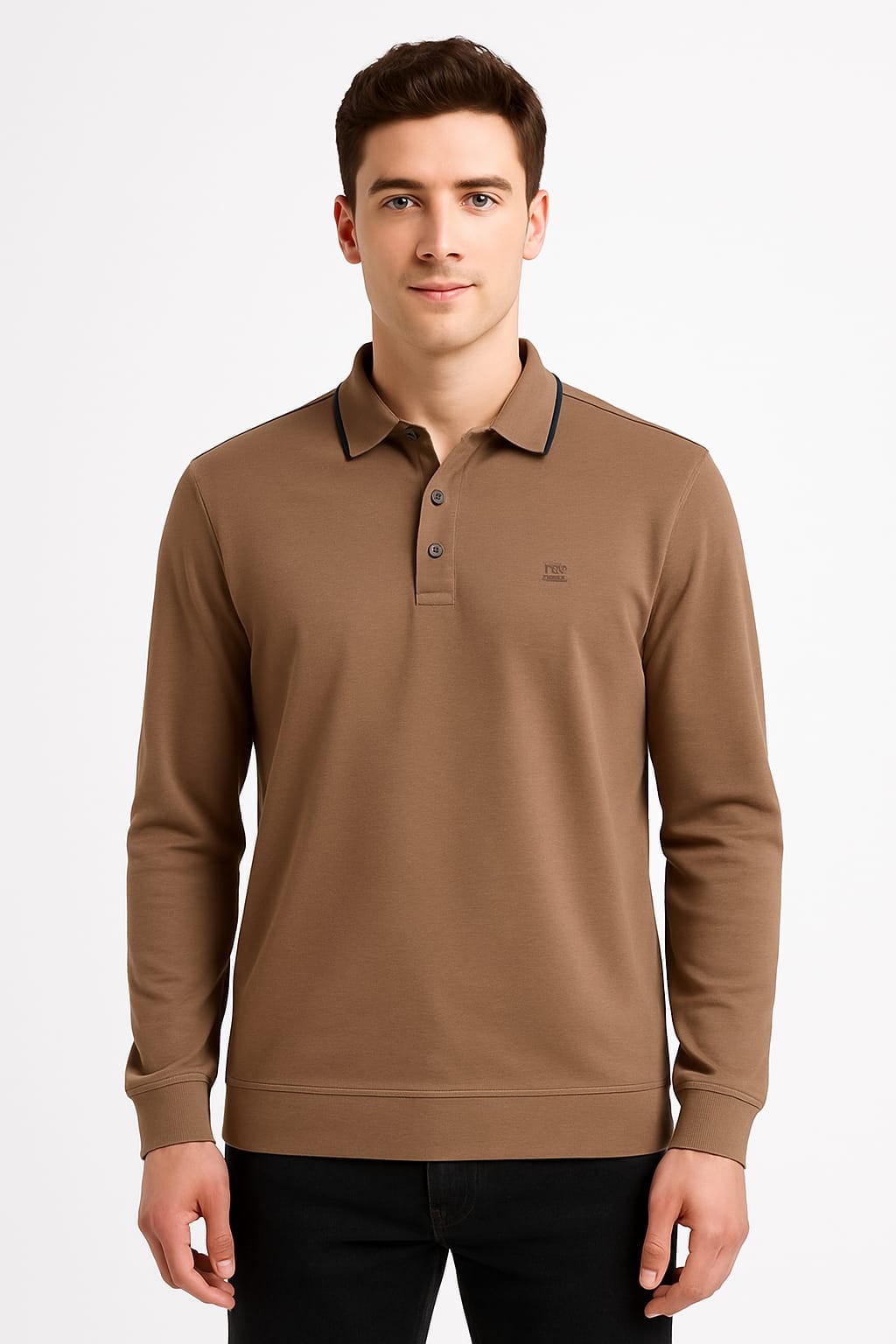 Polo Yaka Yakası Düğmeli Erkek Sweatshirt 758 VİZON VİZON - S