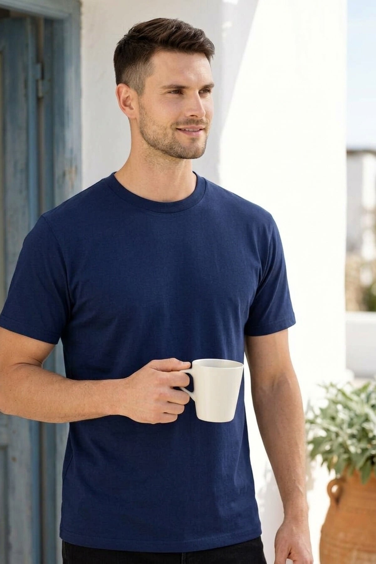 Erkek Basic Tişört Bisiklet Yaka Rahat Oversize  95123 LACİVERT LACİVERT - S