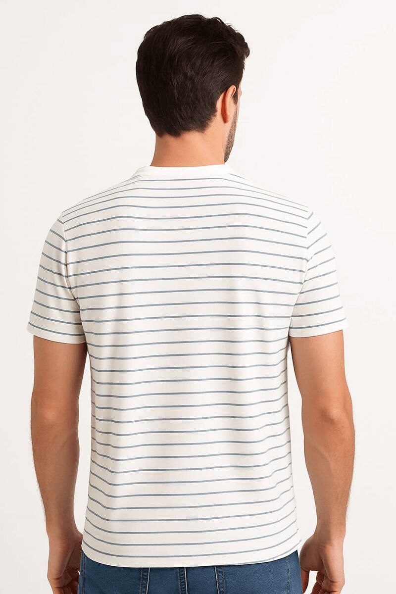 Erkek Bisiklet Yaka Tişört Kısa Kollu Çizgi Detaylı – Rahat ve Şık Günlük T-Shirt 95200 MAVİ