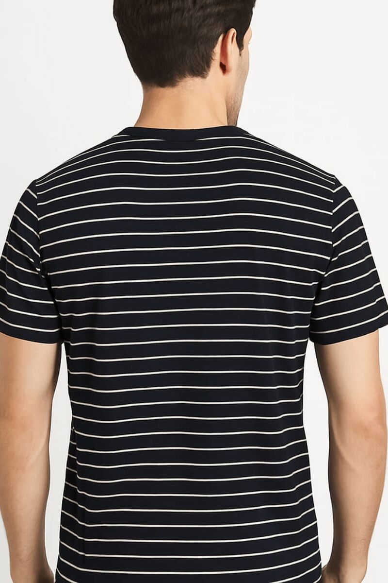 Erkek Bisiklet Yaka Tişört Kısa Kollu Çizgi Detaylı – Rahat ve Şık Günlük T-Shirt 95200 SİYAH