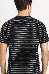 Erkek Bisiklet Yaka Tişört Kısa Kollu Çizgi Detaylı – Rahat ve Şık Günlük T-Shirt 95200 SİYAH