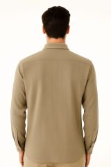 Uzun Kollu Düğmeli Klasik Yakalı Şık Ve Rahat Erkek Gömlek  96150 BEJ