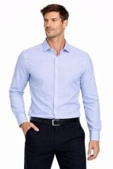 Uzun Kollu Beyaz Lacivert Çizgili Erkek Gömlek – Spor Kesim, Modern ve Şık Günlük & Ofis Gömleği 13-5550 LACİVERT