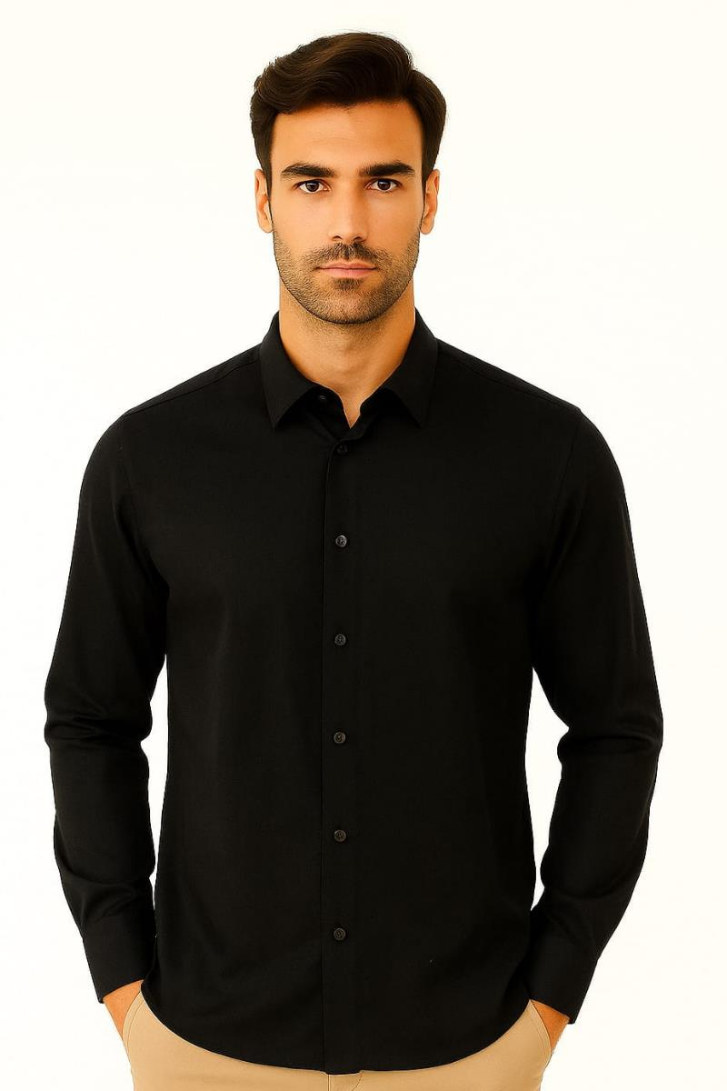 Uzun Kollu Klasik Yakalı Düğmeli Pamuklu Düz Erkek Gömlek