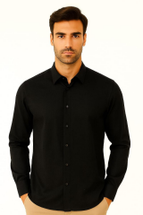 Uzun Kollu Klasik Yakalı Düğmeli Pamuklu Düz Erkek Gömlek