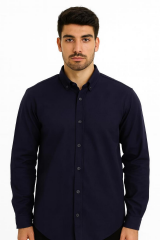 Uzun Kollu Klasik Yakalı Düğmeli Pamuklu Düz Erkek Gömlek