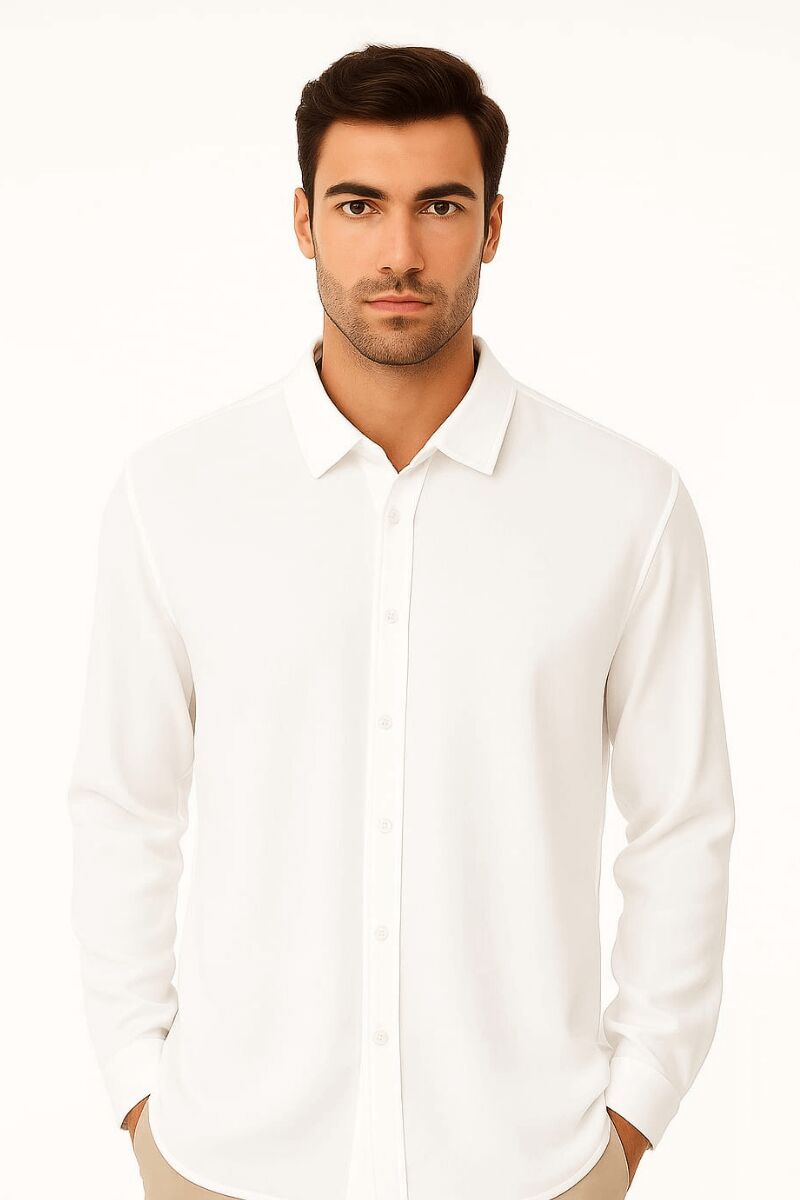 Uzun Kollu Düğmeli Klasik Yakalı Şık Ve Rahat Erkek Gömlek  96150 BEYAZ
