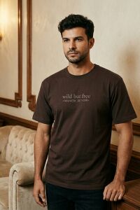 Erkek Basic Tişört Bisiklet Yaka Kısa Kollu Regular Kesim  95304 KAHVERENGİ KAHVERENGİ - M