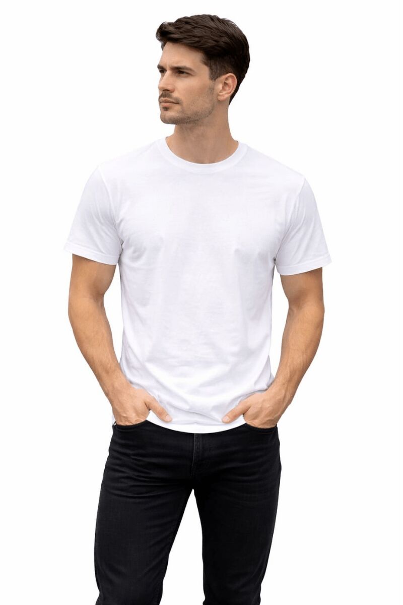 MEKA Erkek Unisex %100 Pamuk Basic Tişört – Regular Kesim Bisiklet Yaka Rahat ve Günlük T-Shirt BEYAZ