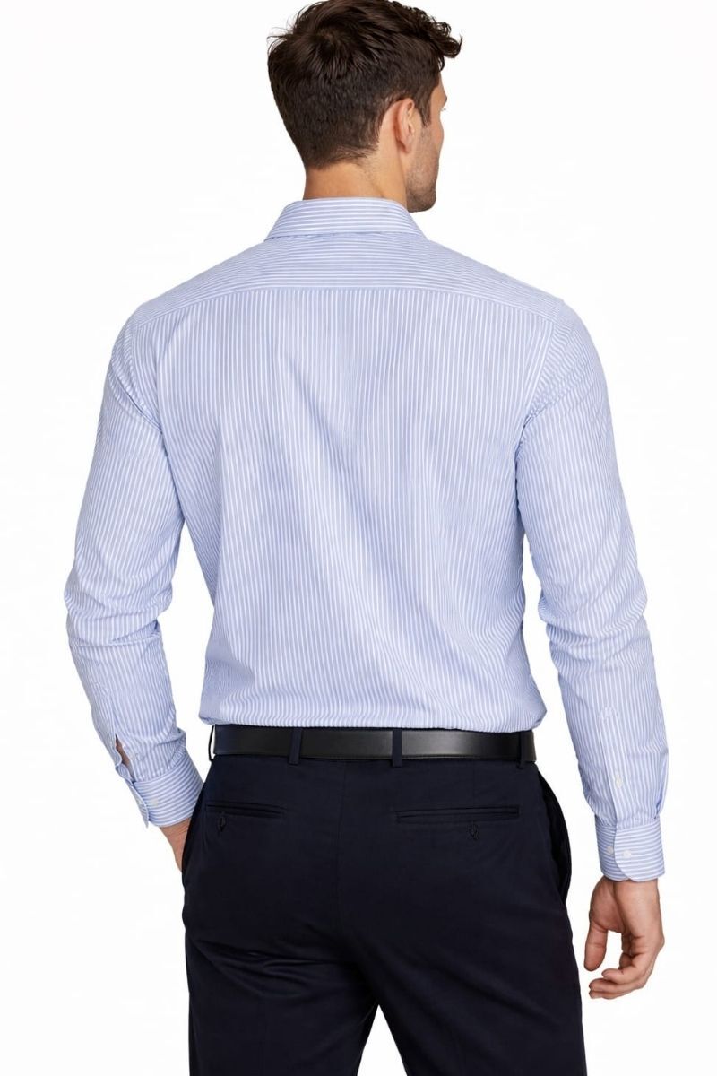 Uzun Kollu Beyaz Lacivert Çizgili Erkek Gömlek – Spor Kesim, Modern ve Şık Günlük & Ofis Gömleği 13-5550 MAVİ
