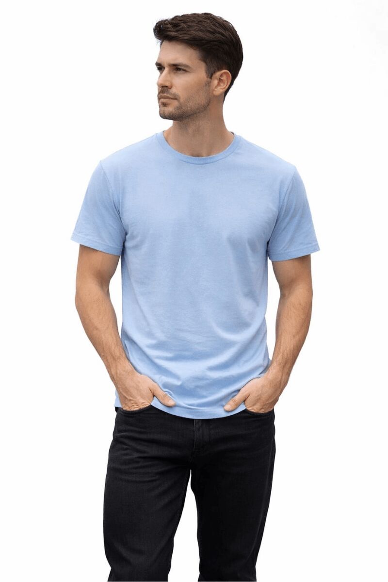 MEKA Erkek Unisex %100 Pamuk Basic Tişört – Regular Kesim Bisiklet Yaka Rahat ve Günlük T-Shirt MAVİ