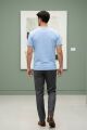 MEKA Bisiklet Yaka % 100 Pamuk Kumaş Düz Renk Rahat Kalıp Kısa Kol T-shirt MAVİ MAVİ - S