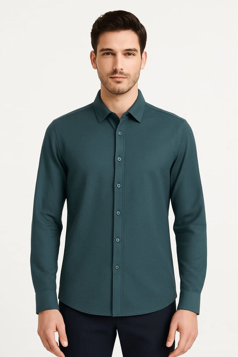 Uzun Kollu Düğmeli Klasik Yakalı Şık Ve Rahat Erkek Gömlek  96150 PETROL