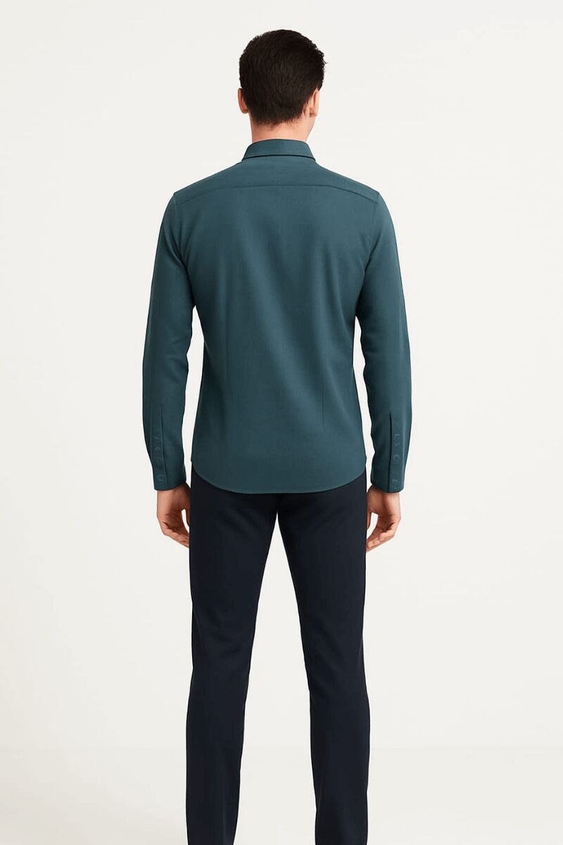 Uzun Kollu Düğmeli Klasik Yakalı Şık Ve Rahat Erkek Gömlek  96150 PETROL